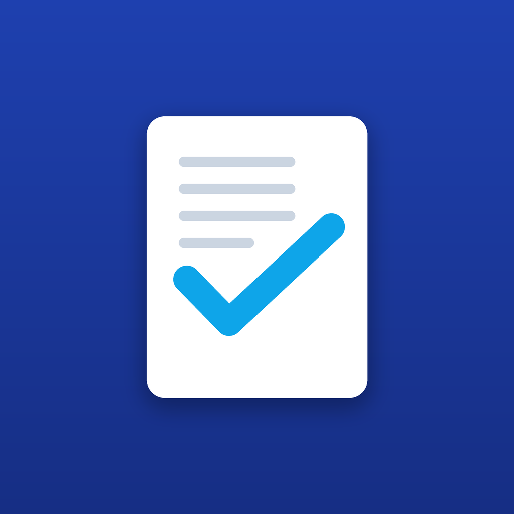 FormFill app icon — a white document with a blue checkmark on an indigo background